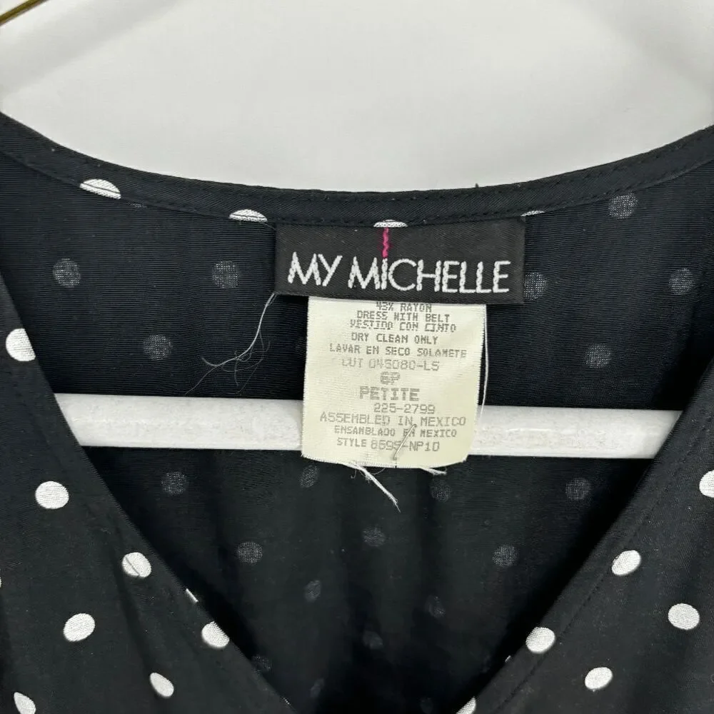 My Michelle Maxi Womens Black White Vtg Polka Dot Short Sleeve button Dress 6p - Picture 3 of 6